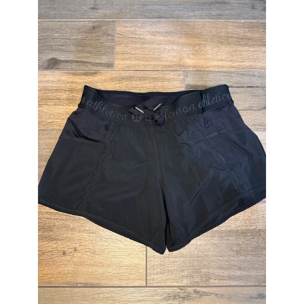 Lululemon Run: Faster Longer Shorts Logo Waistband Black Size 4 Athletic Running